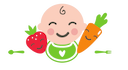 Babynook logo. Baby with a carrot and strawbery.